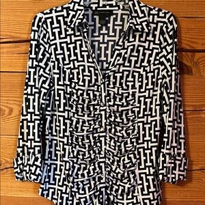 INC International Concepts Black and White Patterned Blouse
